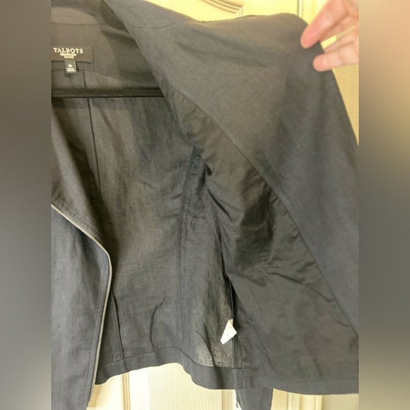 💙”Talbots” Women's Dark Navy 100% Linen Zip Front Jacket w/ Pockets Size 8P💙 - Picture 7 of 16